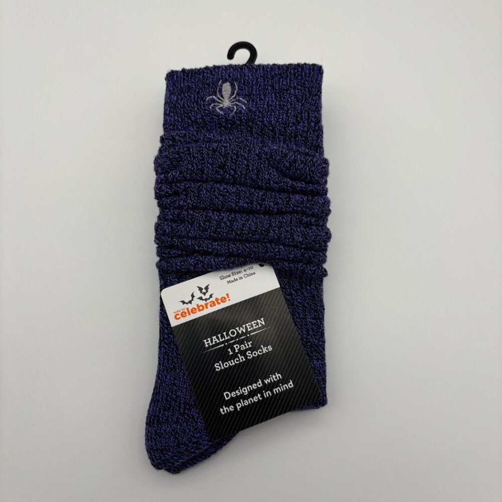 Way to Celebrate Women's Halloween Slouch Socks, Spider, Shoe Size 4-10 NEW